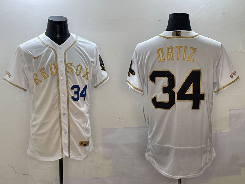 Men Boston Red Sox 34 Ortiz White Gold Elite 2025 Nike MLB Jersey style 2